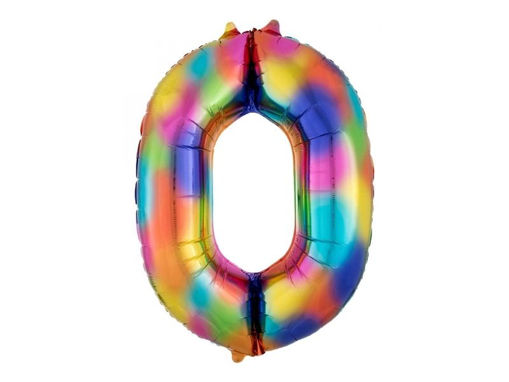 Picture of FOIL BALLOON NUMBER 0 RAINBOW 34 INCH